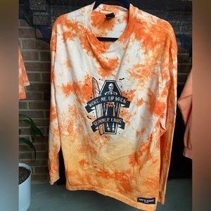 Orange Ombré Tie-Dye Long Sleeve Skeleton Tee, Size Large